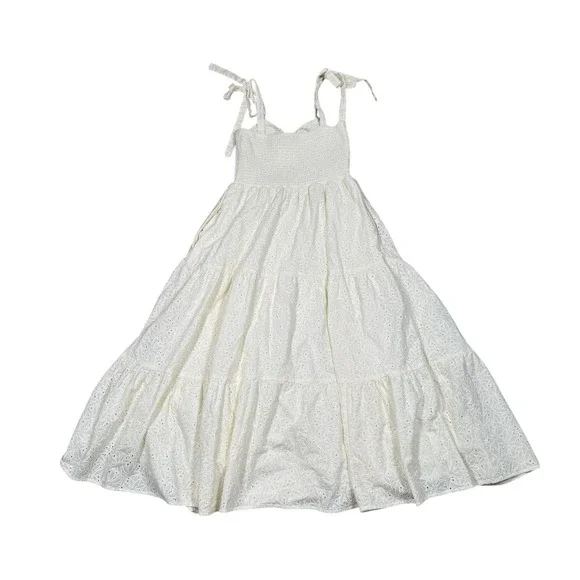 MADEWELL Eyelet Lucie Tie-Strap Tiered Midi Dress White Sz S - Picture 7 of 13